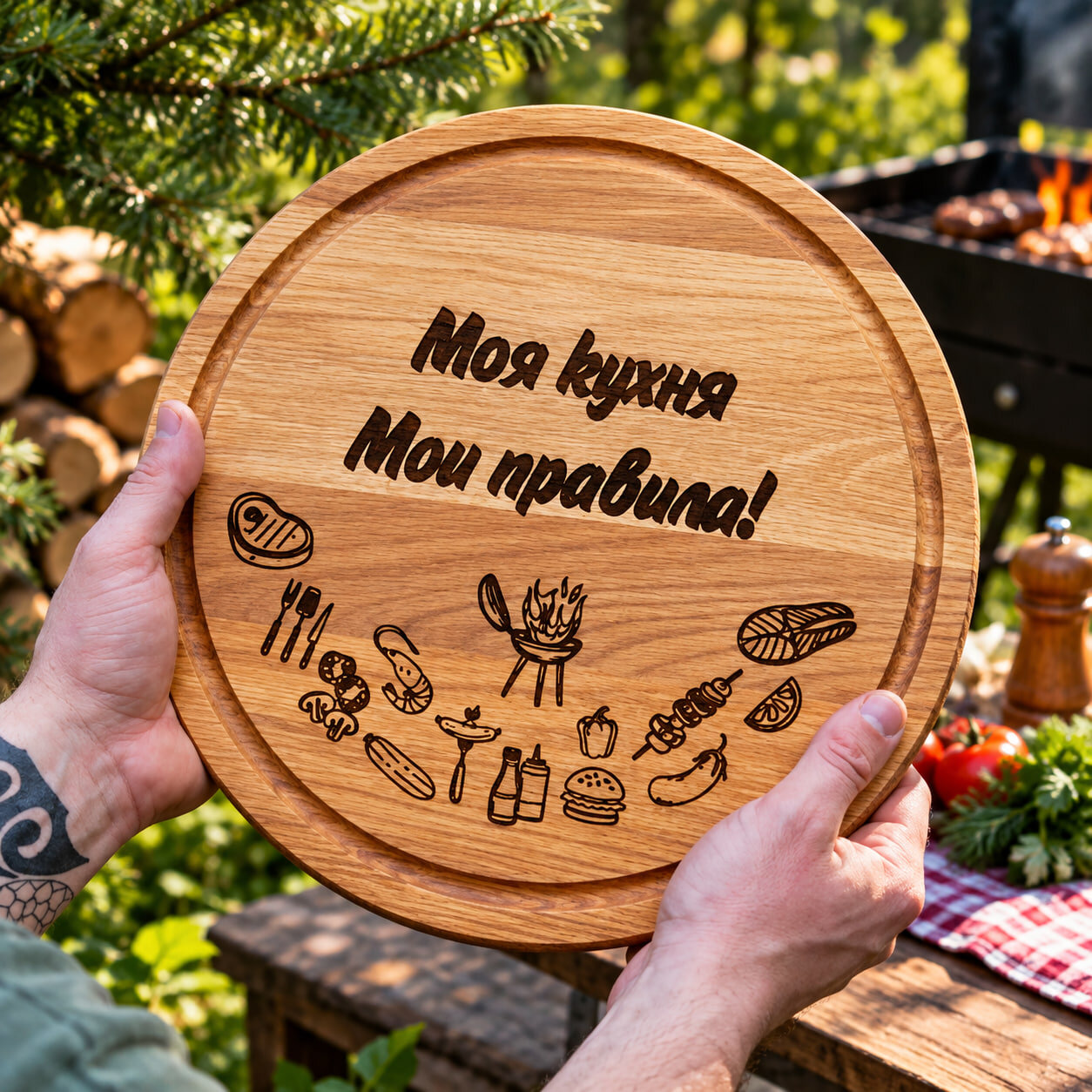 Кухонна дошка Кругла з гравіюванням